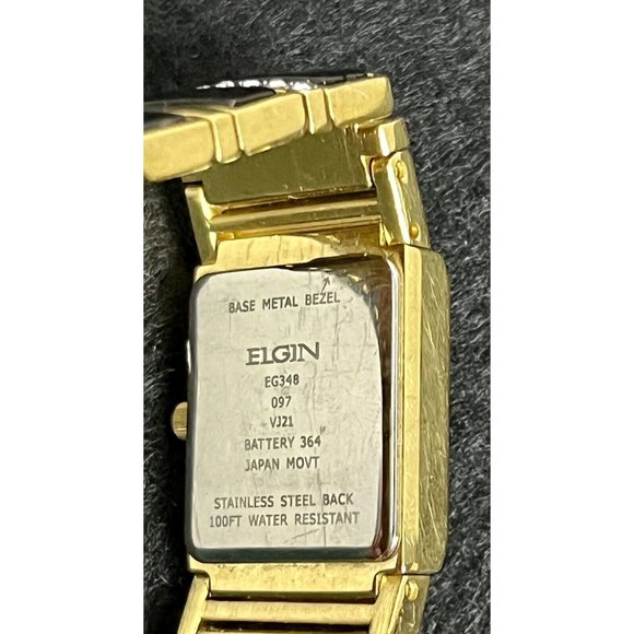 Elgin Vintage Rhinestone Bezel Band Gold Black Tone Watch New Battery 7.5\